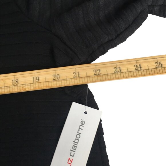 Liz Claiborne Knit Sweater Top Women XL Black Stripe Long Sleeve Shoulder Button - Picture 8 of 16